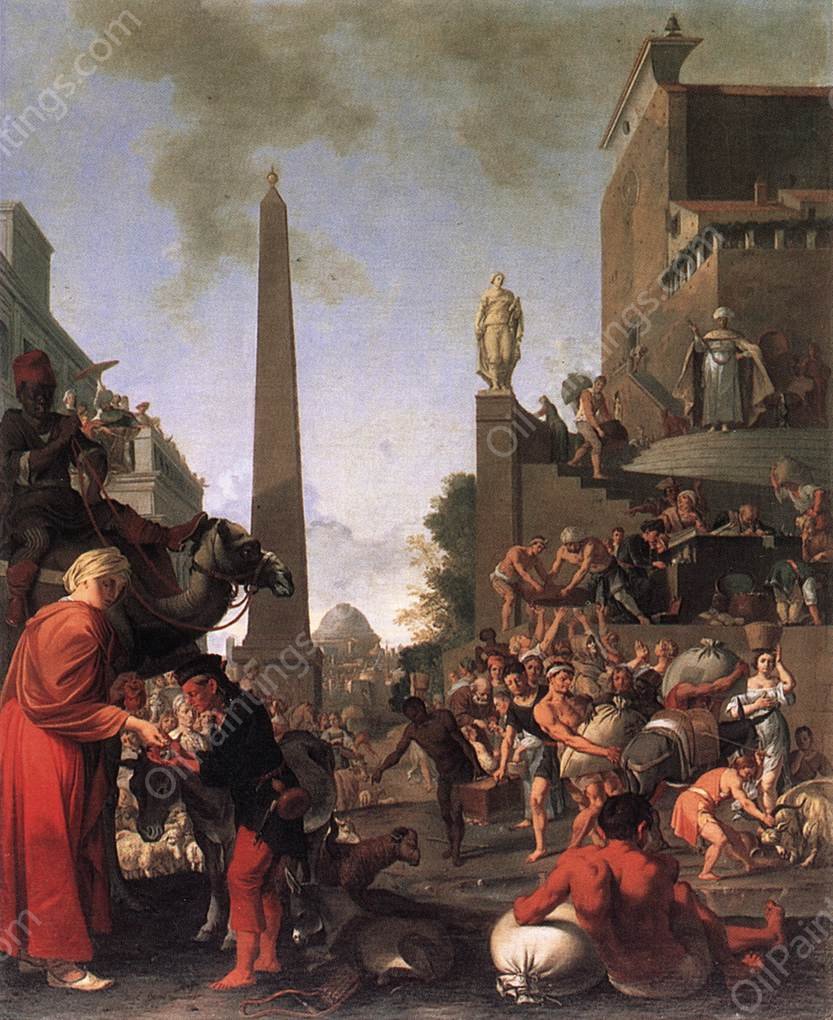 Joseph Selling Wheat to the People by Bartholomeus Breenbergh - Hand-Painted Oil Painting Reproduction