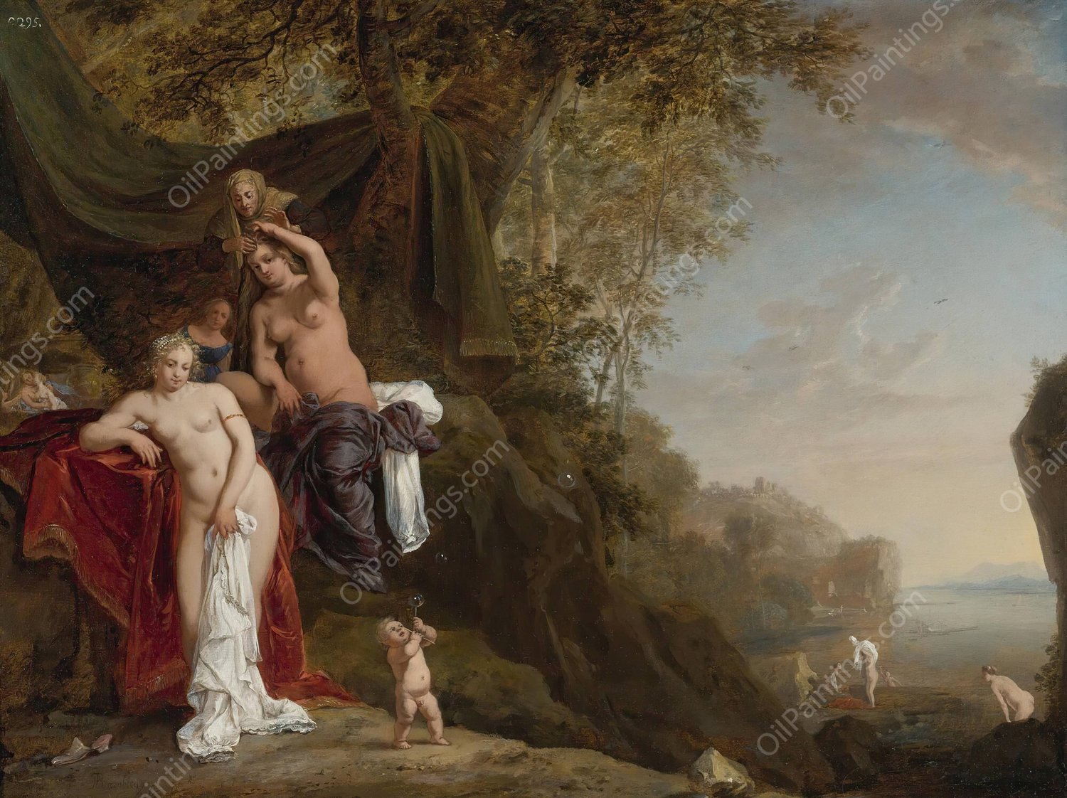 Nymphs Bathing  by Bartholomeus Breenbergh - Hand-Painted Oil Painting Reproduction