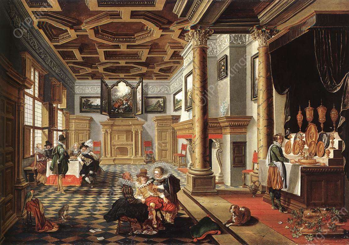 Renaissance Interior with Banqueters by Bartholomeus Van Bassen - Hand-Painted Oil Painting Reproduction