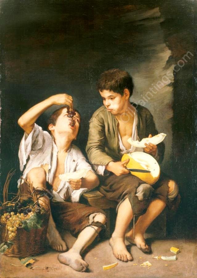 Boys Eating Grapes and Melon by Bartolome Esteban Murillo - Hand-Painted Oil Painting Reproduction