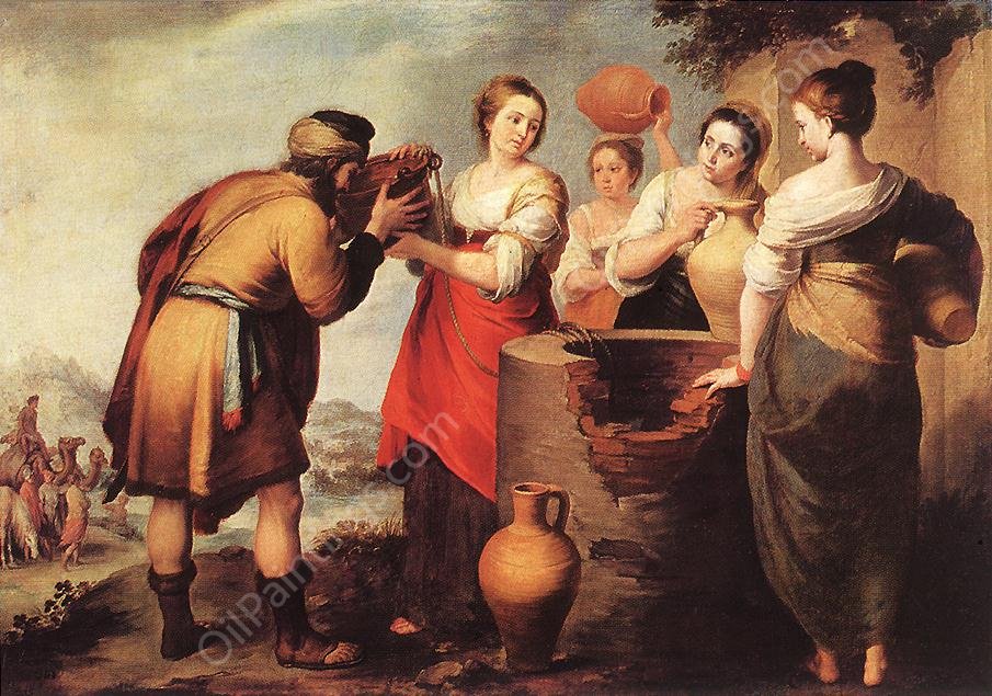 Rebecca and Eliezer by Bartolome Esteban Murillo - Hand-Painted Oil Painting Reproduction