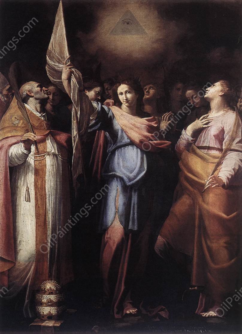 St Ursula and Her Companions with Pope Ciriacus and St Catherine of Alexandria by Bartolomeo Cavarozzi - Hand-Painted Oil Painting Reproduction