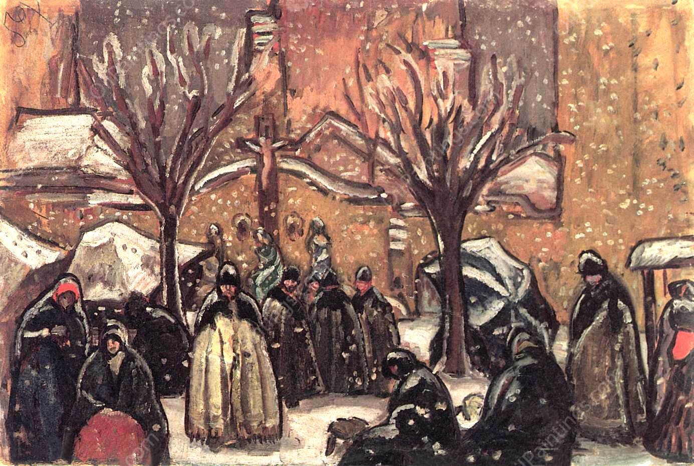 Market of Kecskemet in Winter by Bela Ivanyi-Grunwald - Hand-Painted Oil Painting Reproduction