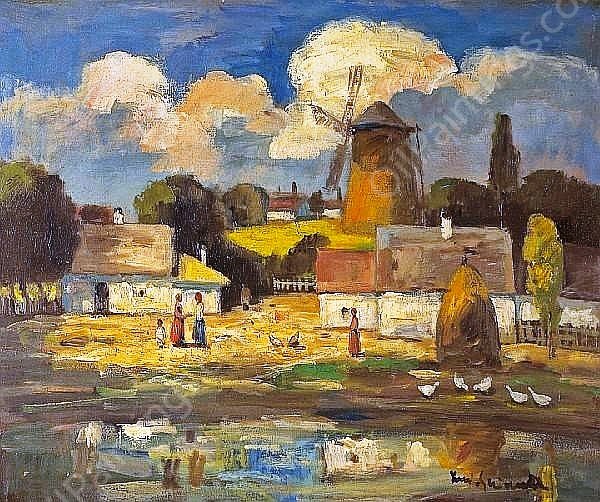 Village Scene by Bela Ivanyi-Grunwald - Hand-Painted Oil Painting Reproduction