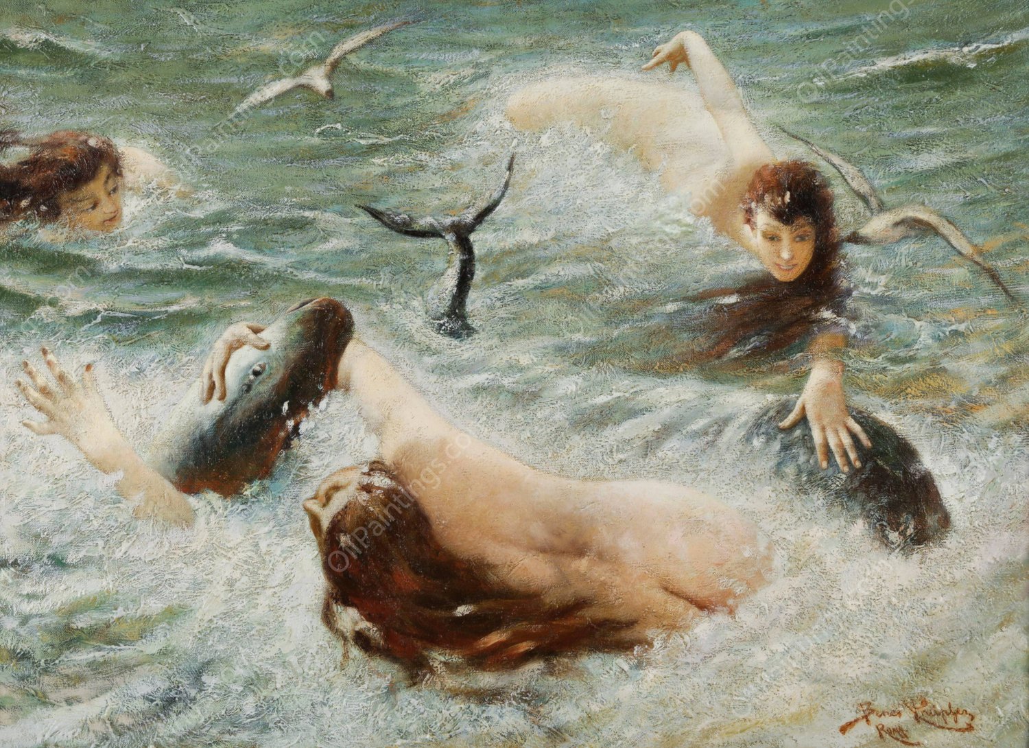 Spielende Nymphen by Benes Knupfer - Hand-Painted Oil Painting Reproduction