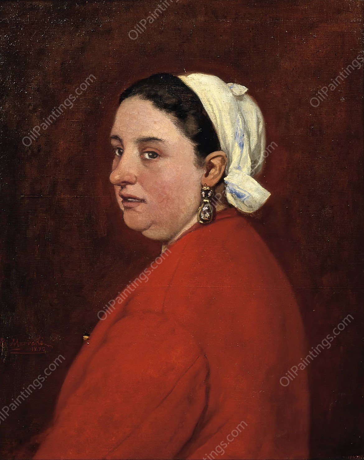 Portrait of Senyora Anita with Red Dress  by Benet Mercade - Hand-Painted Oil Painting Reproduction