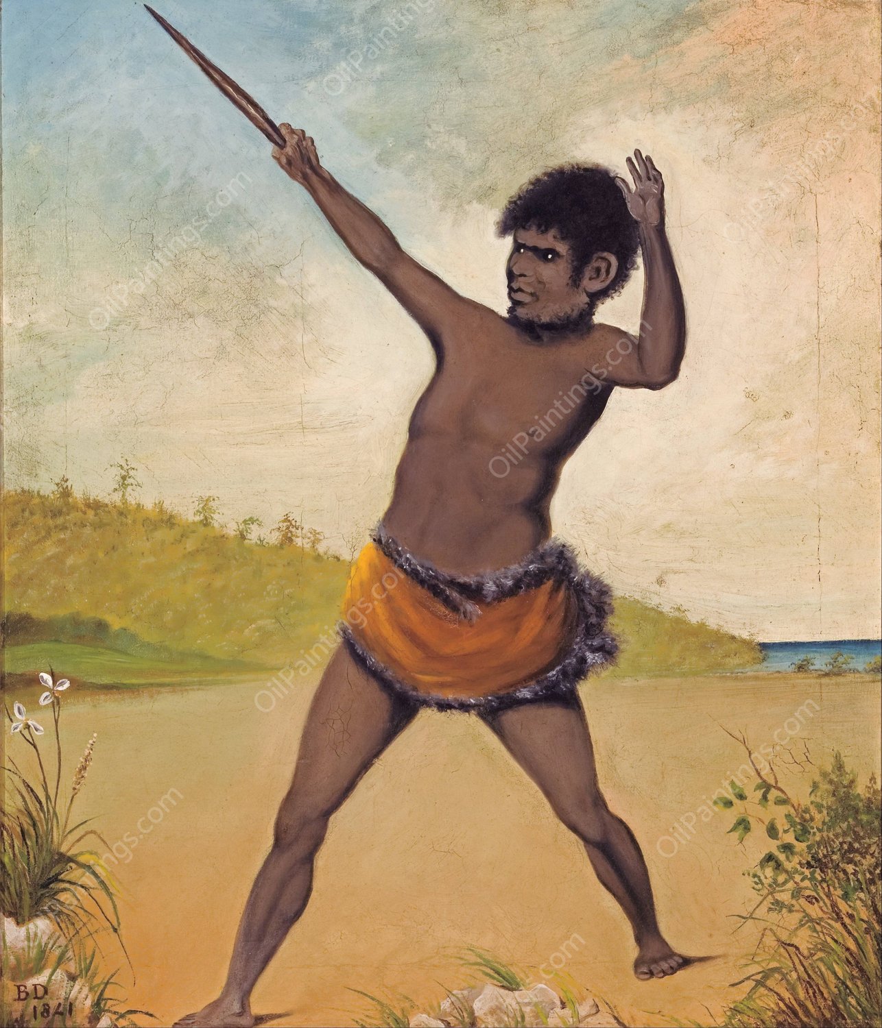 Jack, a Tasmanian Aboriginal, holding a club by Benjamin Duterrau - Hand-Painted Oil Painting Reproduction