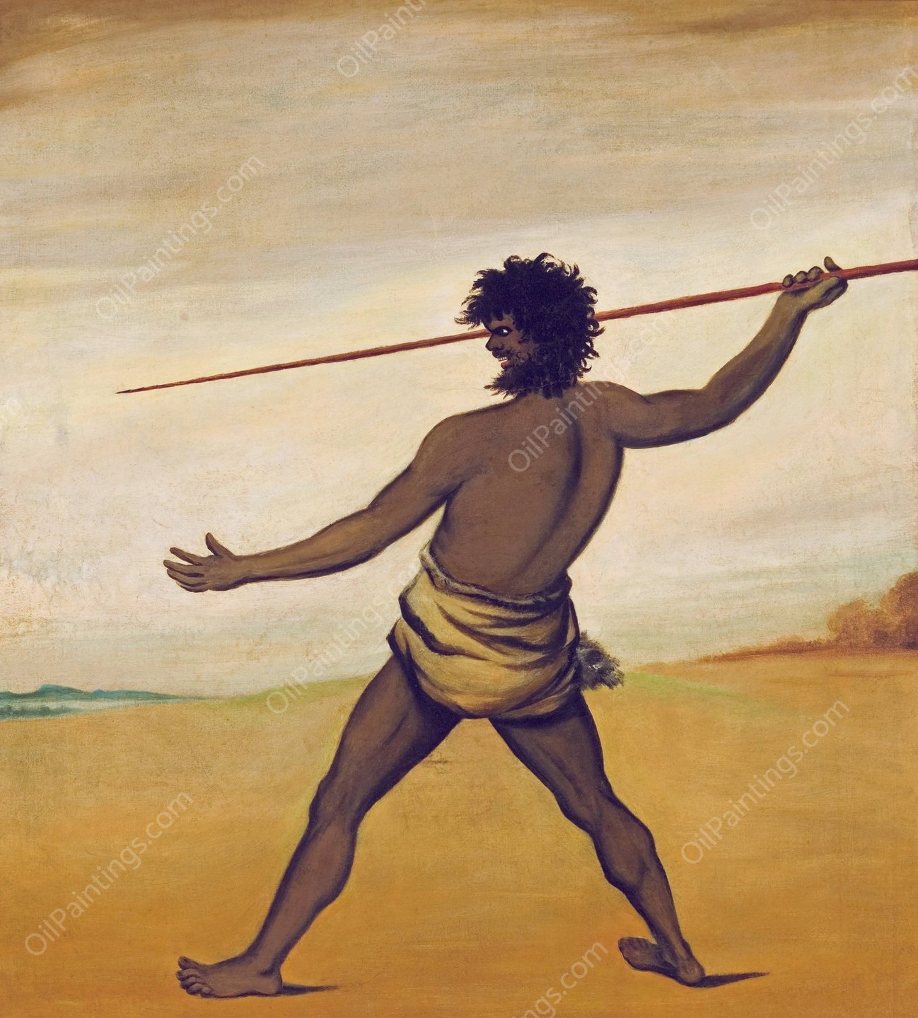 Timmy, a Tasmanian Aboriginal, throwing a spear by Benjamin Duterrau - Hand-Painted Oil Painting Reproduction