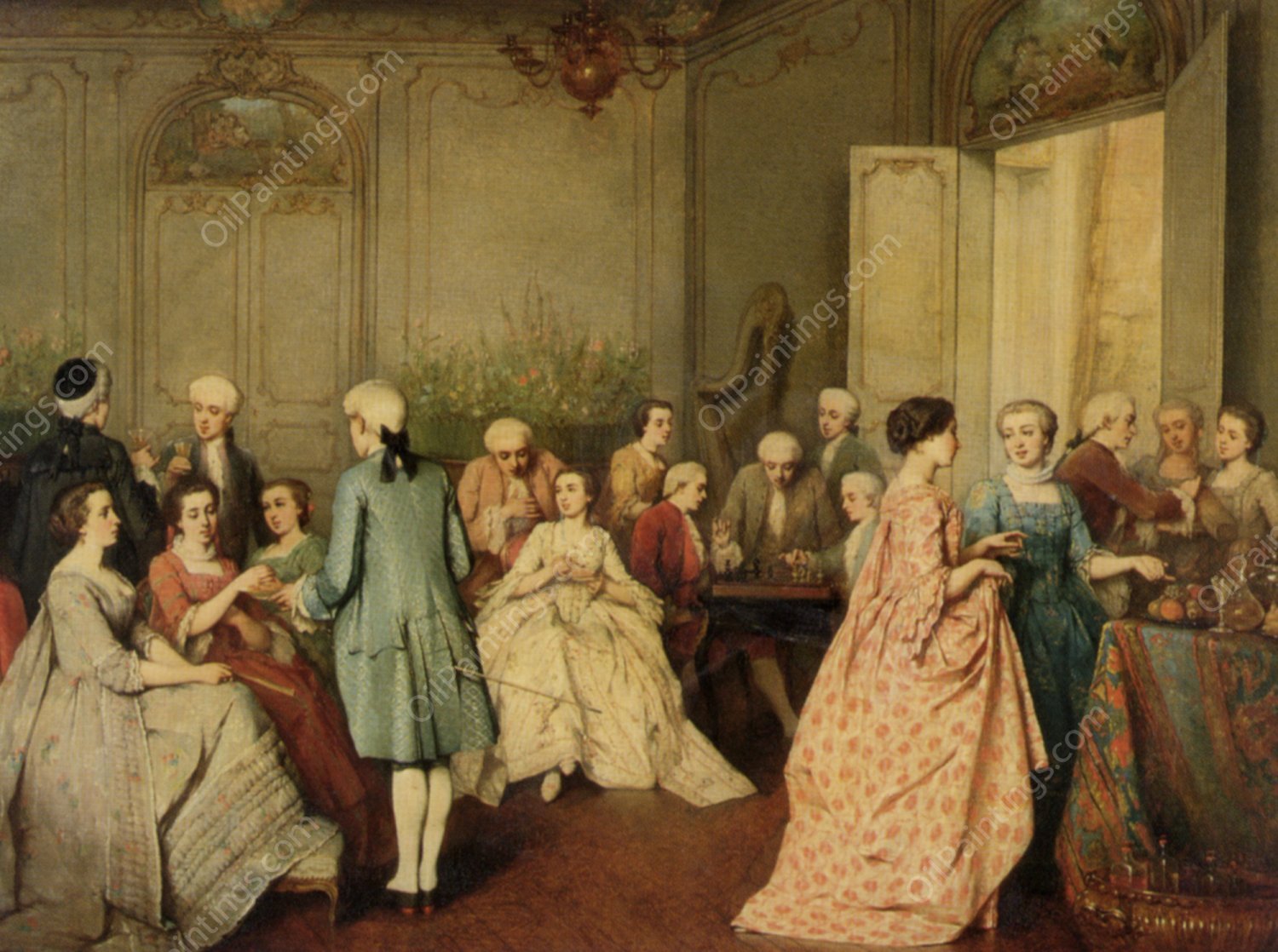 Sortee in a Rococo Interior by Benjamin Eugene Fichel - Hand-Painted Oil Painting Reproduction