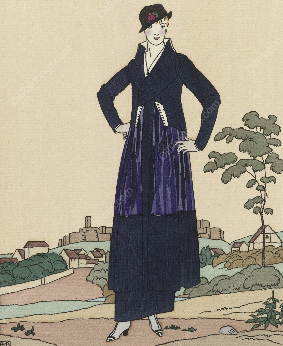 Le paysage romantique ; Costume tailleur de Worth  by Bernard Boutet De Monvel - Hand-Painted Oil Painting Reproduction