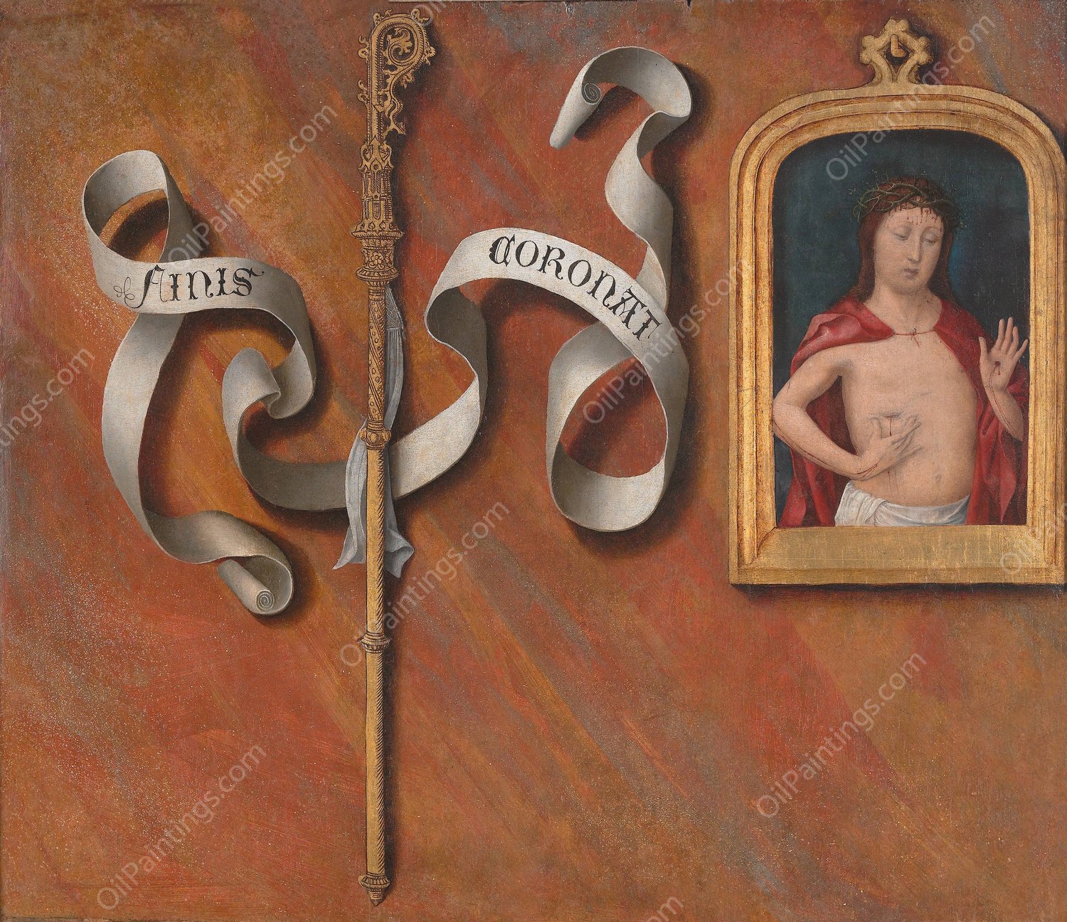 Trompe-l'oeil with Painting of The Man of Sorrows  by Bernard Van Orley - Hand-Painted Oil Painting Reproduction