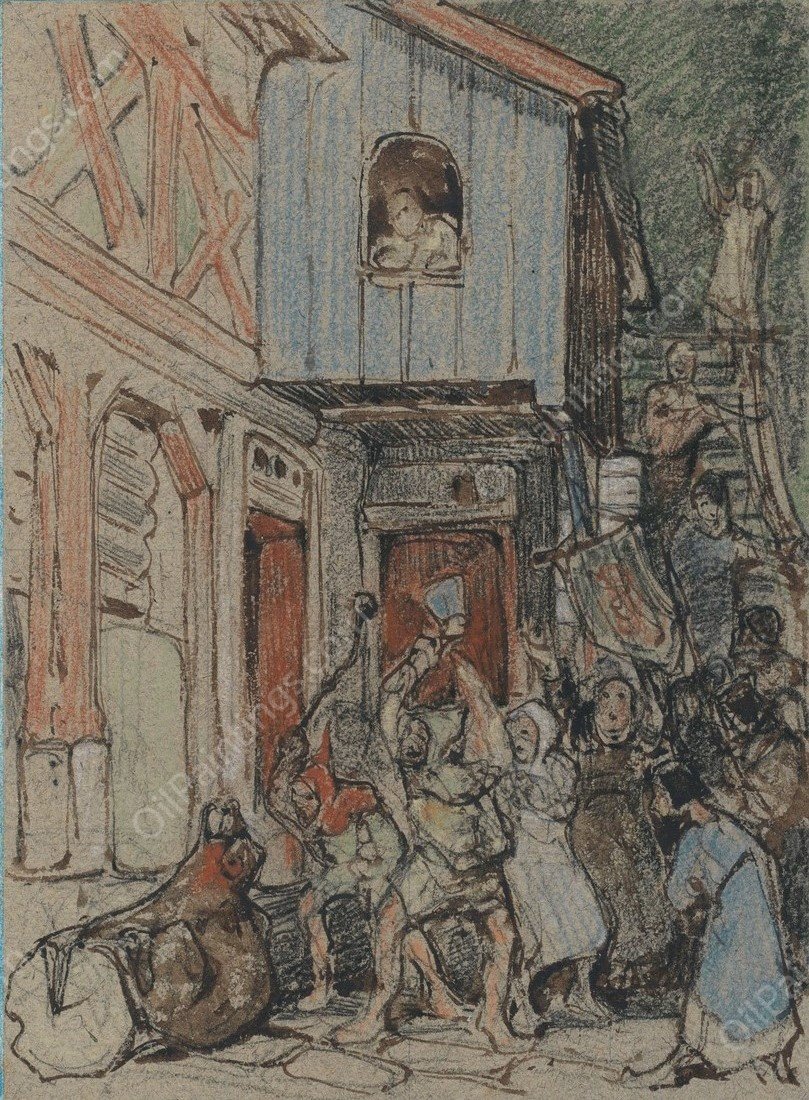 Bruin wordt aangevallen door de dorpelingen by Bernard Willem Wierink - Hand-Painted Oil Painting Reproduction