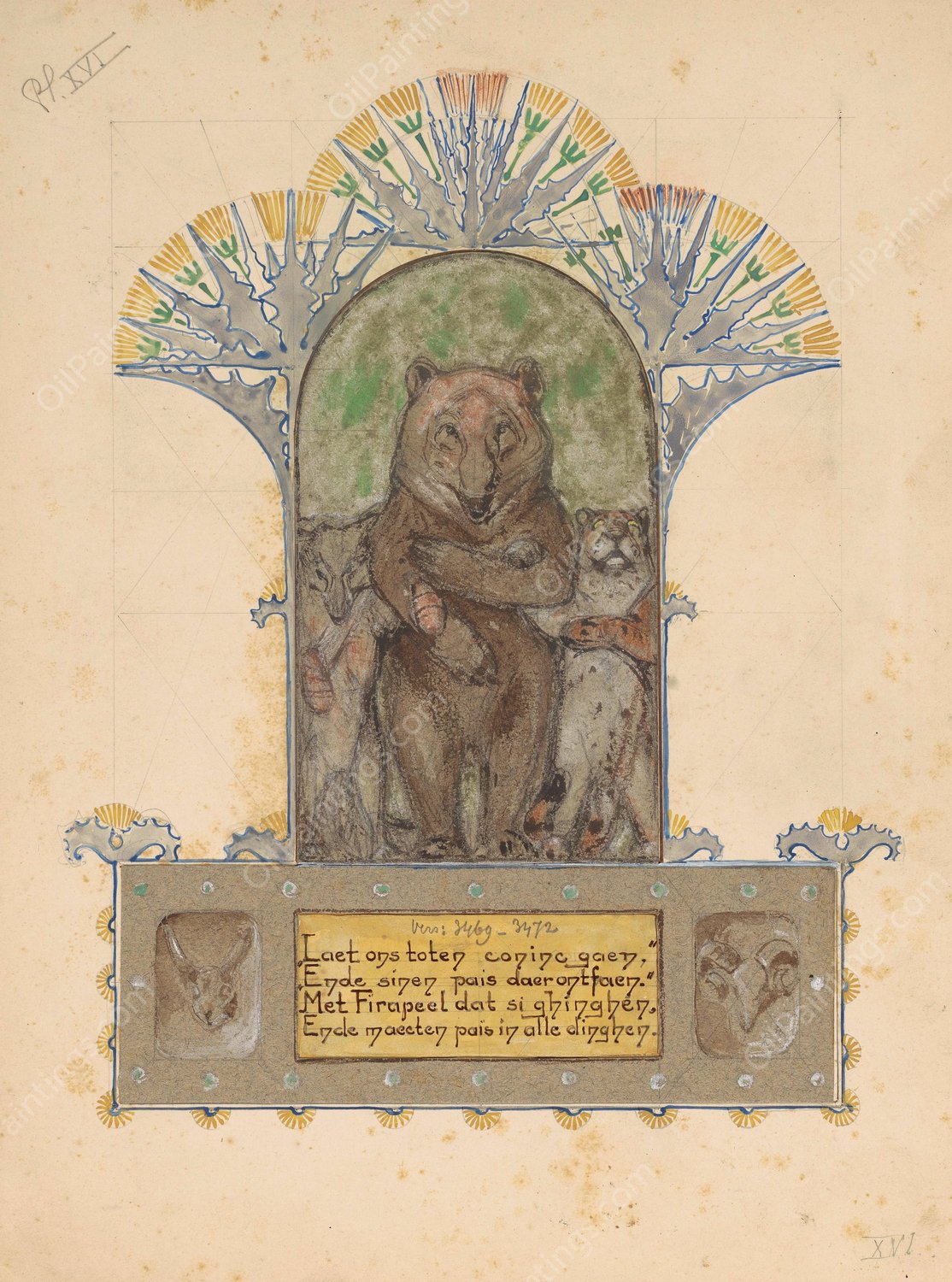 Firapeel gaat met Bruin en Isegrim naar de koning by Bernard Willem Wierink - Hand-Painted Oil Painting Reproduction