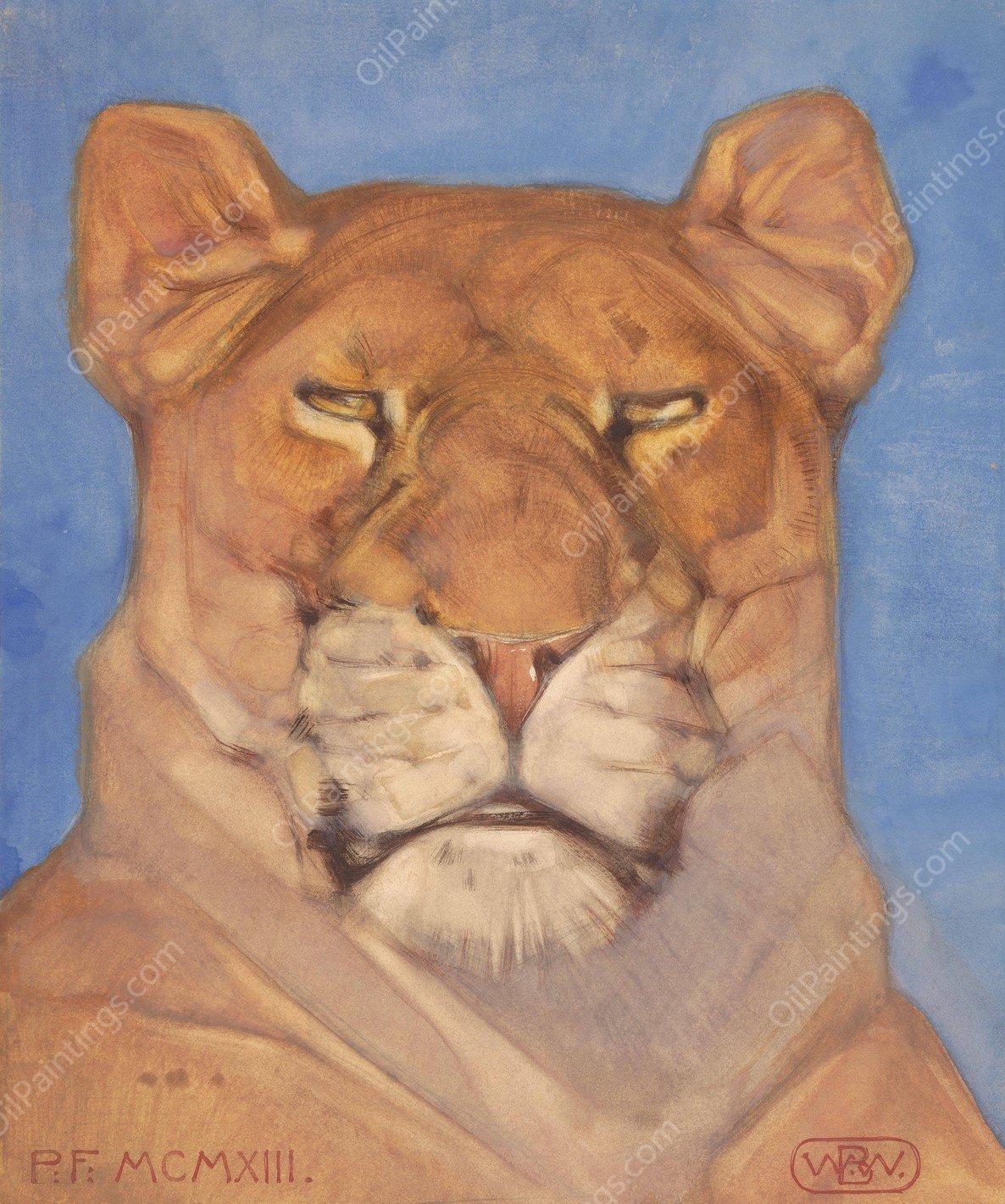 Kop van een leeuwin  by Bernard Willem Wierink - Hand-Painted Oil Painting Reproduction