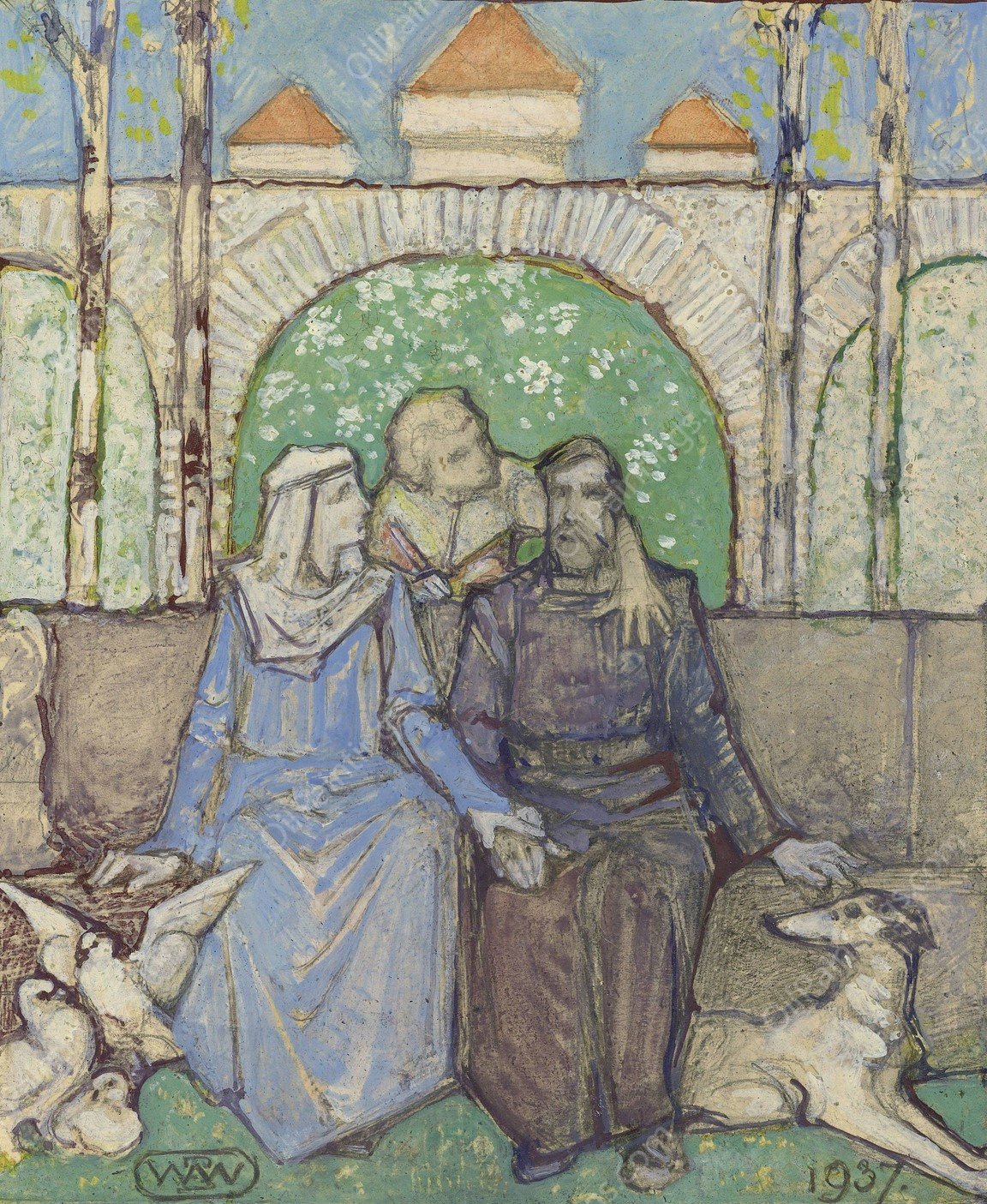 Zittend paar  by Bernard Willem Wierink - Hand-Painted Oil Painting Reproduction