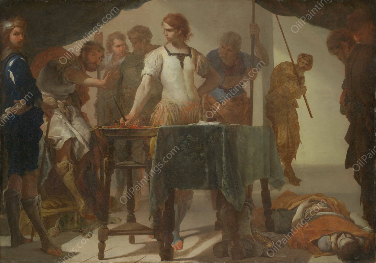 Mucius Scaevola Confronting King Porsenna  by Bernardo Cavallino - Hand-Painted Oil Painting Reproduction