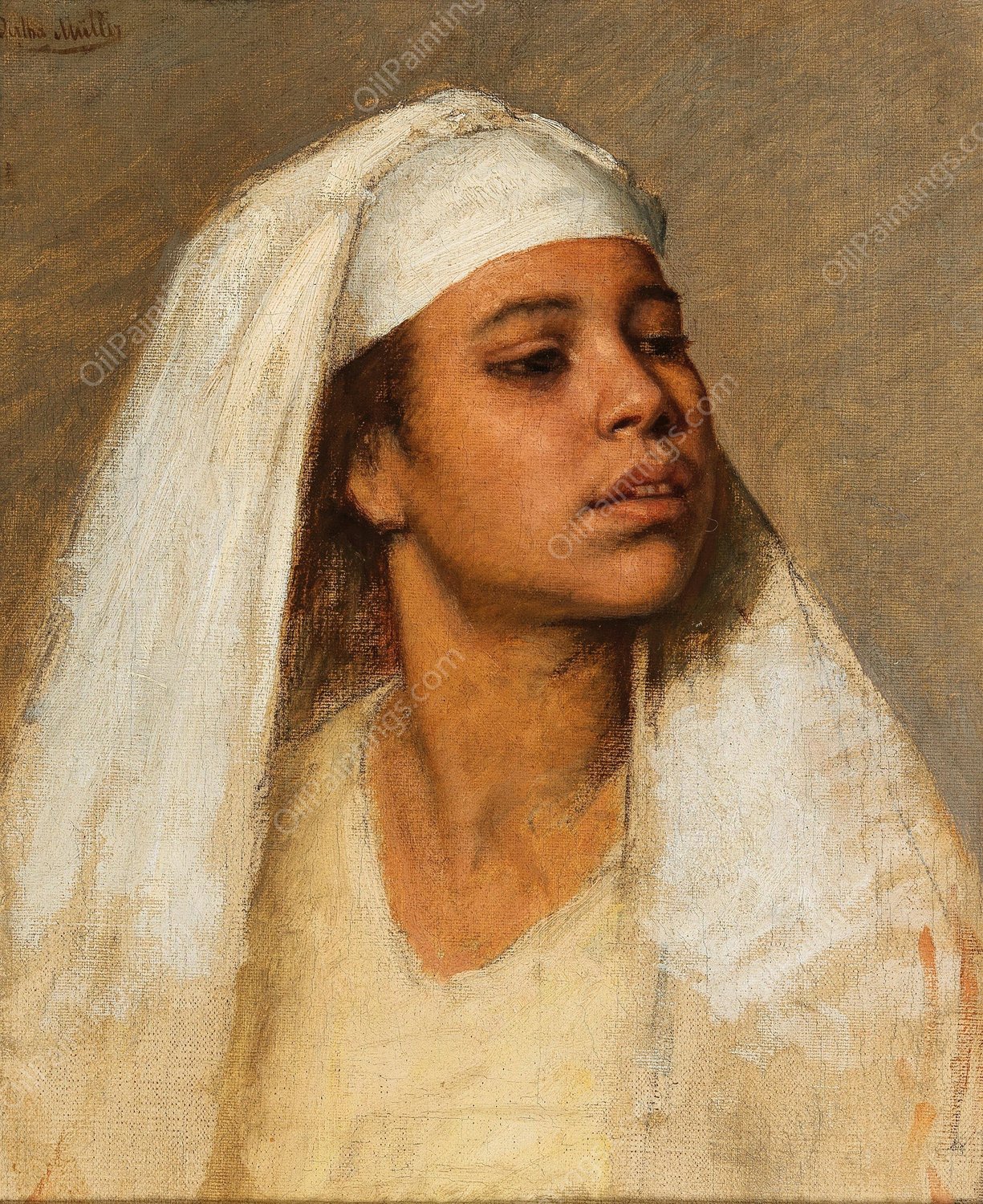 Portrait of A Coptic Woman by Bertha Muller - Hand-Painted Oil Painting Reproduction