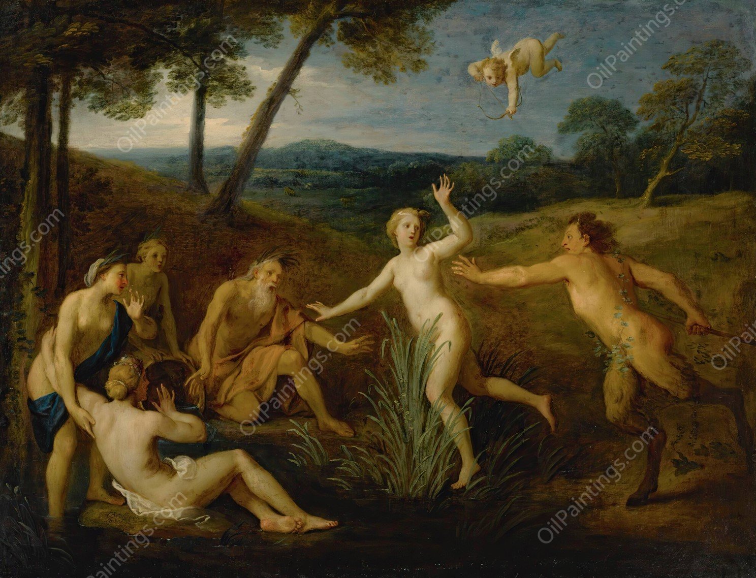 Pan And Syrinx by Bon Boullogne - Hand-Painted Oil Painting Reproduction