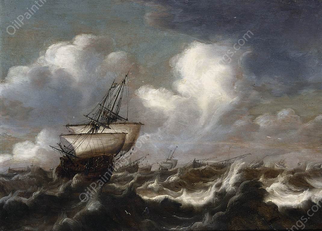 Shipping at Sea in a Light Breeze by Bonaventura Peeters The Elder - Hand-Painted Oil Painting Reproduction