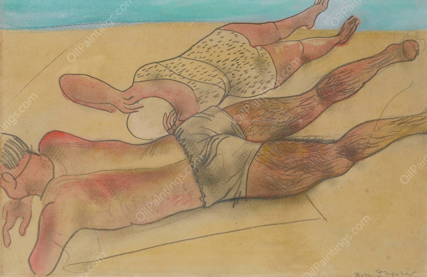 On The Beach by Boris Grigoriev - Hand-Painted Oil Painting Reproduction
