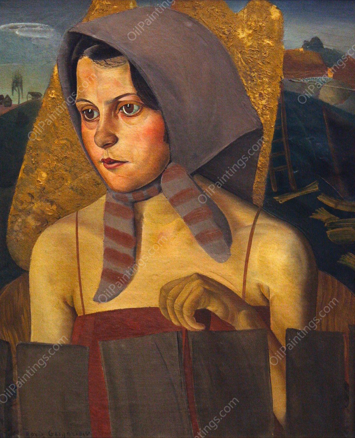 Russian Peasant Girl  by Boris Grigoriev - Hand-Painted Oil Painting Reproduction
