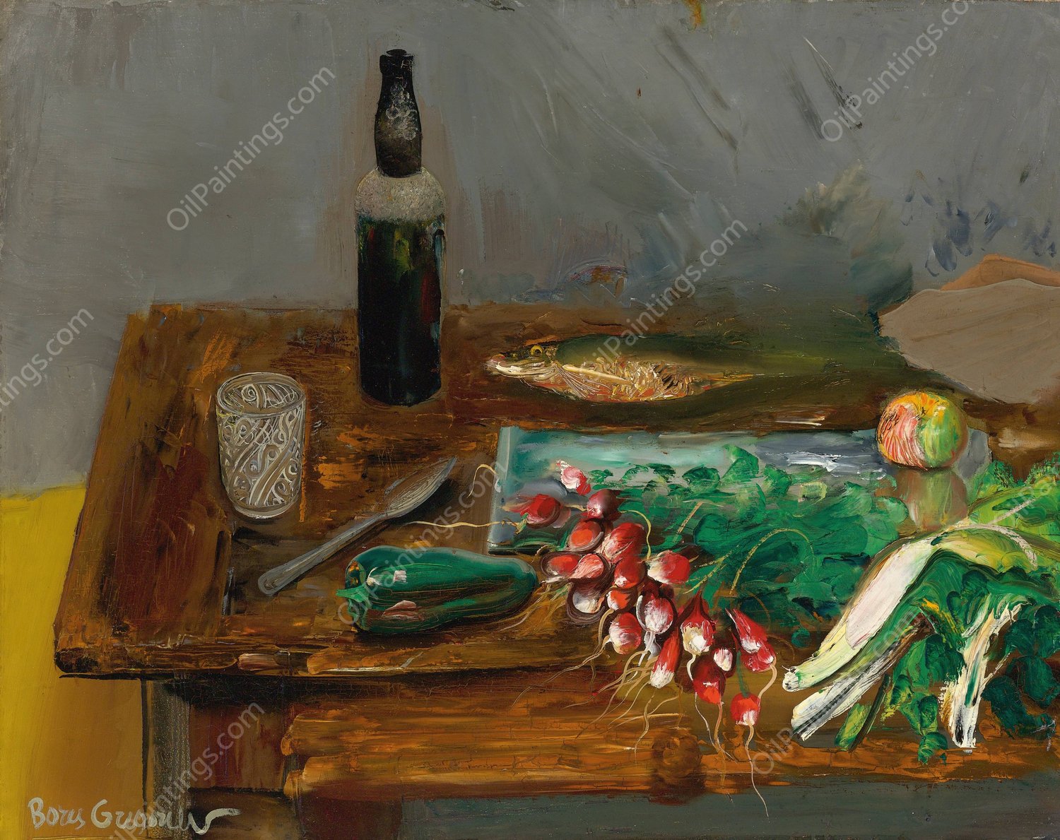 Still Life With Radishes  by Boris Grigoriev - Hand-Painted Oil Painting Reproduction
