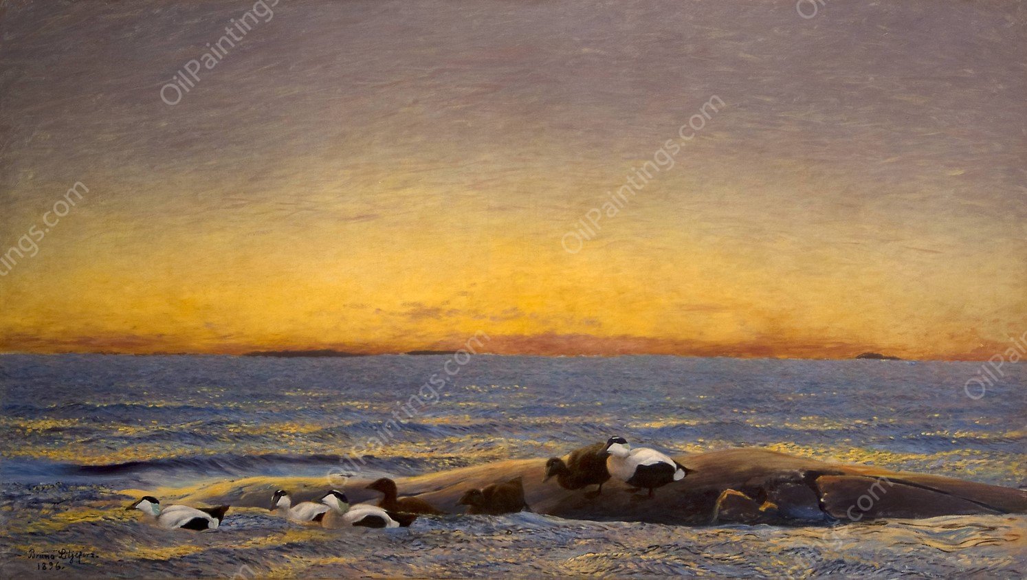 Morning Mood by the Sea  by Bruno Liljefors - Hand-Painted Oil Painting Reproduction