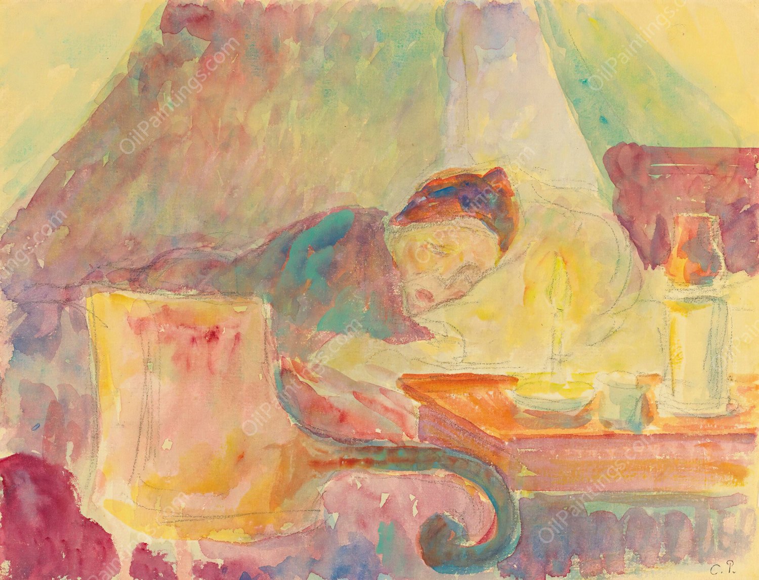 La Mere De L'artiste Au Lit by Camille Pissarro - Hand-Painted Oil Painting Reproduction