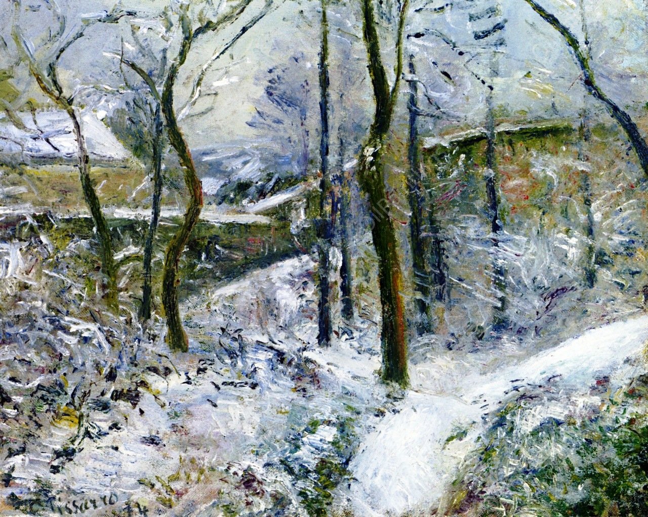 Lousy Weather, Pontoise, Snow Effect by Camille Pissarro - Hand-Painted Oil Painting Reproduction