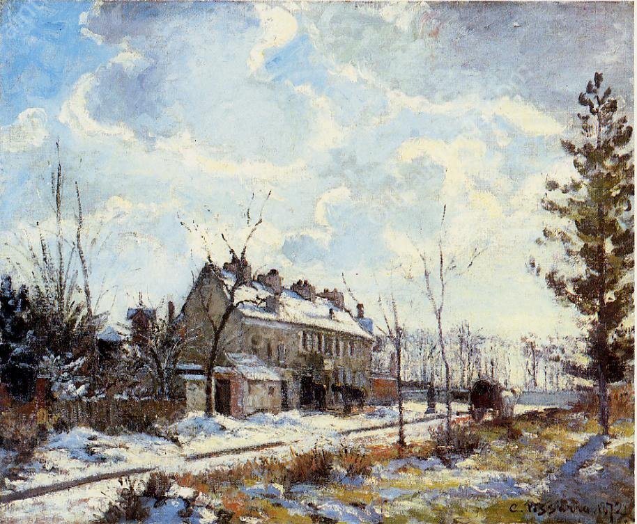 Louveciennes Road: Snow Effect by Camille Pissarro - Hand-Painted Oil Painting Reproduction