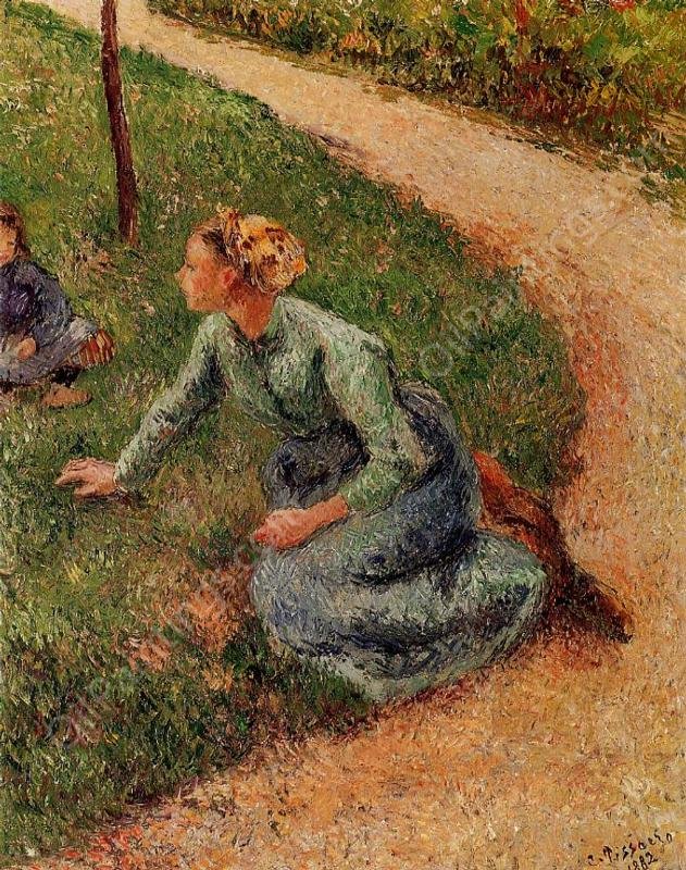 Peasant Trimming the Lawn by Camille Pissarro - Hand-Painted Oil Painting Reproduction