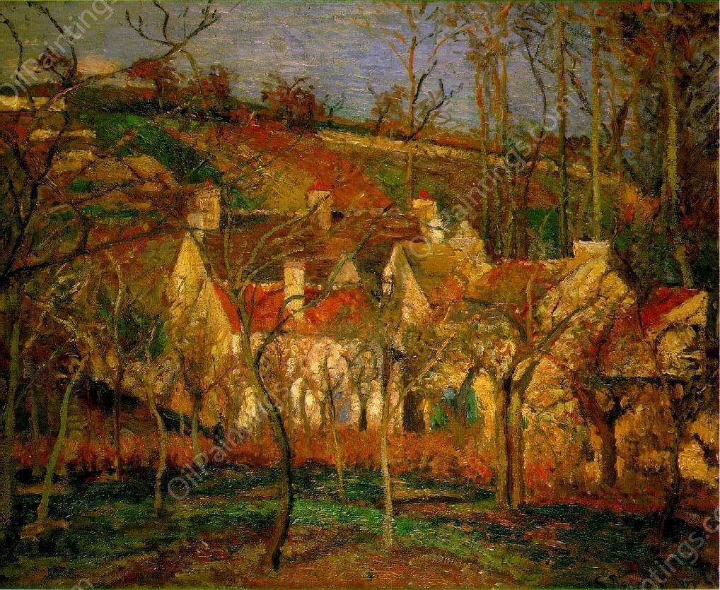 Red Roofs, Corner of a Village, Winter also known as Cote de Saint-Denis at Pontoise by Camille Pissarro - Hand-Painted Oil Painting Reproduction