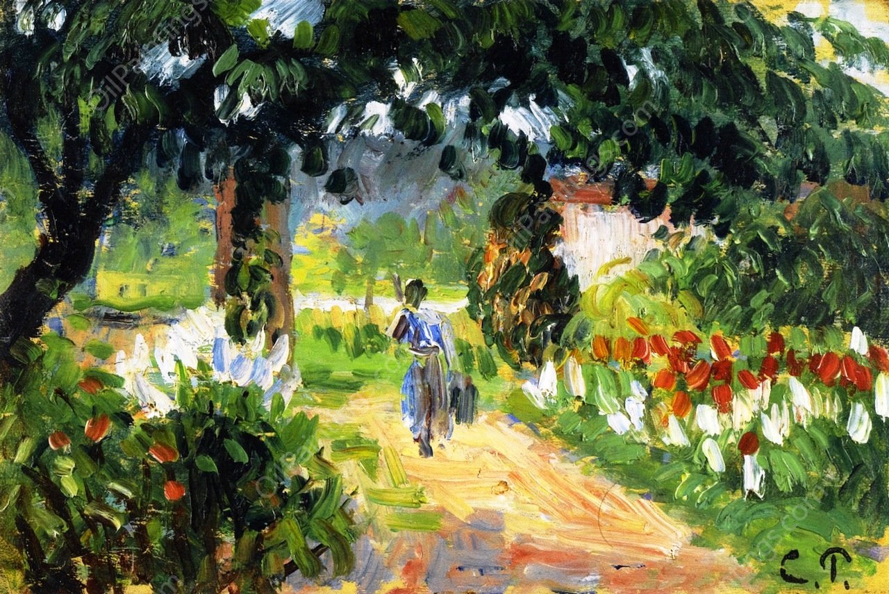 The Alley of the Garden at Eragny sketch by Camille Pissarro - Hand-Painted Oil Painting Reproduction