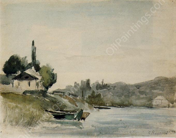 The Banks of the Marne at Cennevieres by Camille Pissarro - Hand-Painted Oil Painting Reproduction