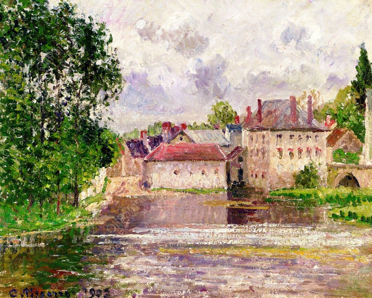 The Bridge and Printing Shop in Moret by Camille Pissarro - Hand-Painted Oil Painting Reproduction