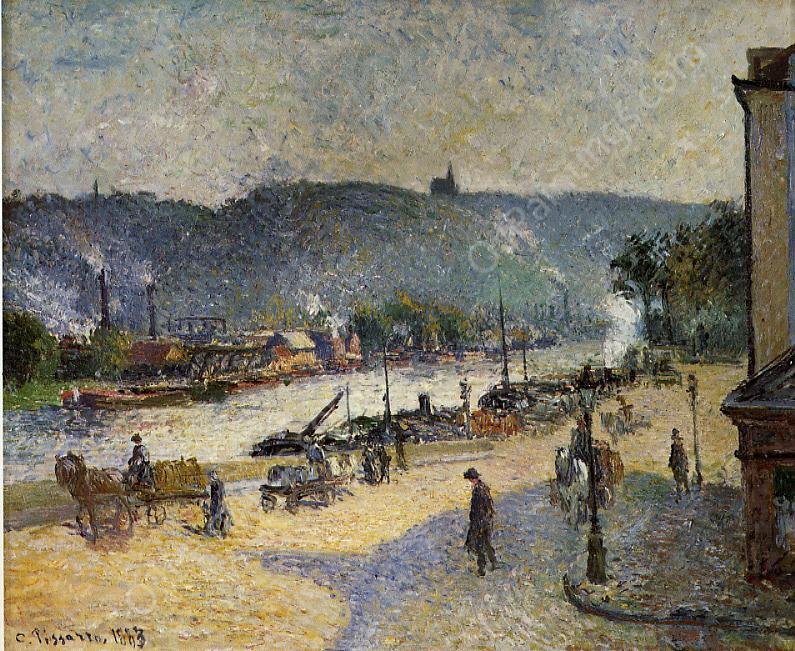 The Quays at Rouen by Camille Pissarro - Hand-Painted Oil Painting Reproduction