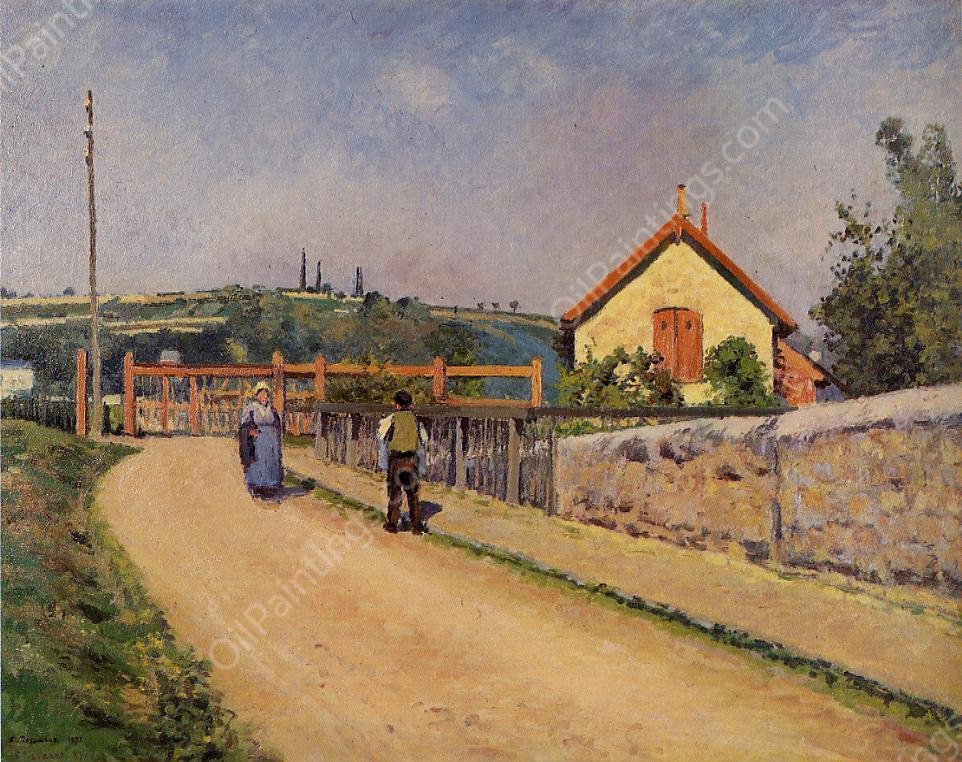 The Railroad Crossing at Les Patis by Camille Pissarro - Hand-Painted Oil Painting Reproduction