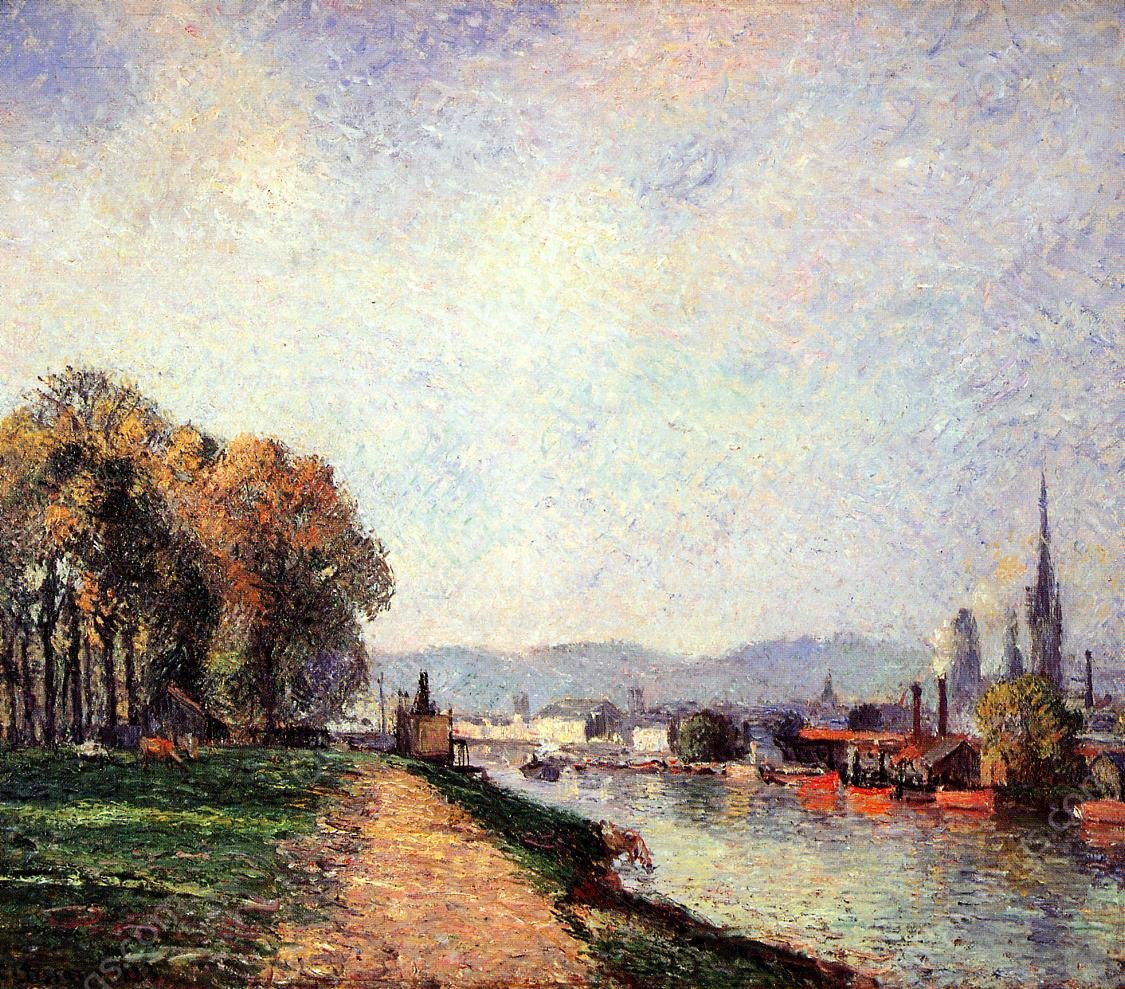 View of Rouen also known as Vours-la-Riene by Camille Pissarro - Hand-Painted Oil Painting Reproduction