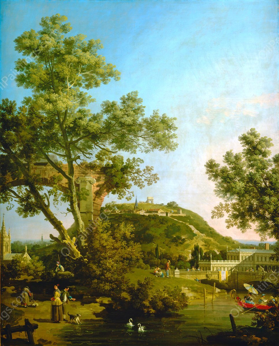 English Landscape Capriccio with a Palace by Canaletto - Hand-Painted Oil Painting Reproduction