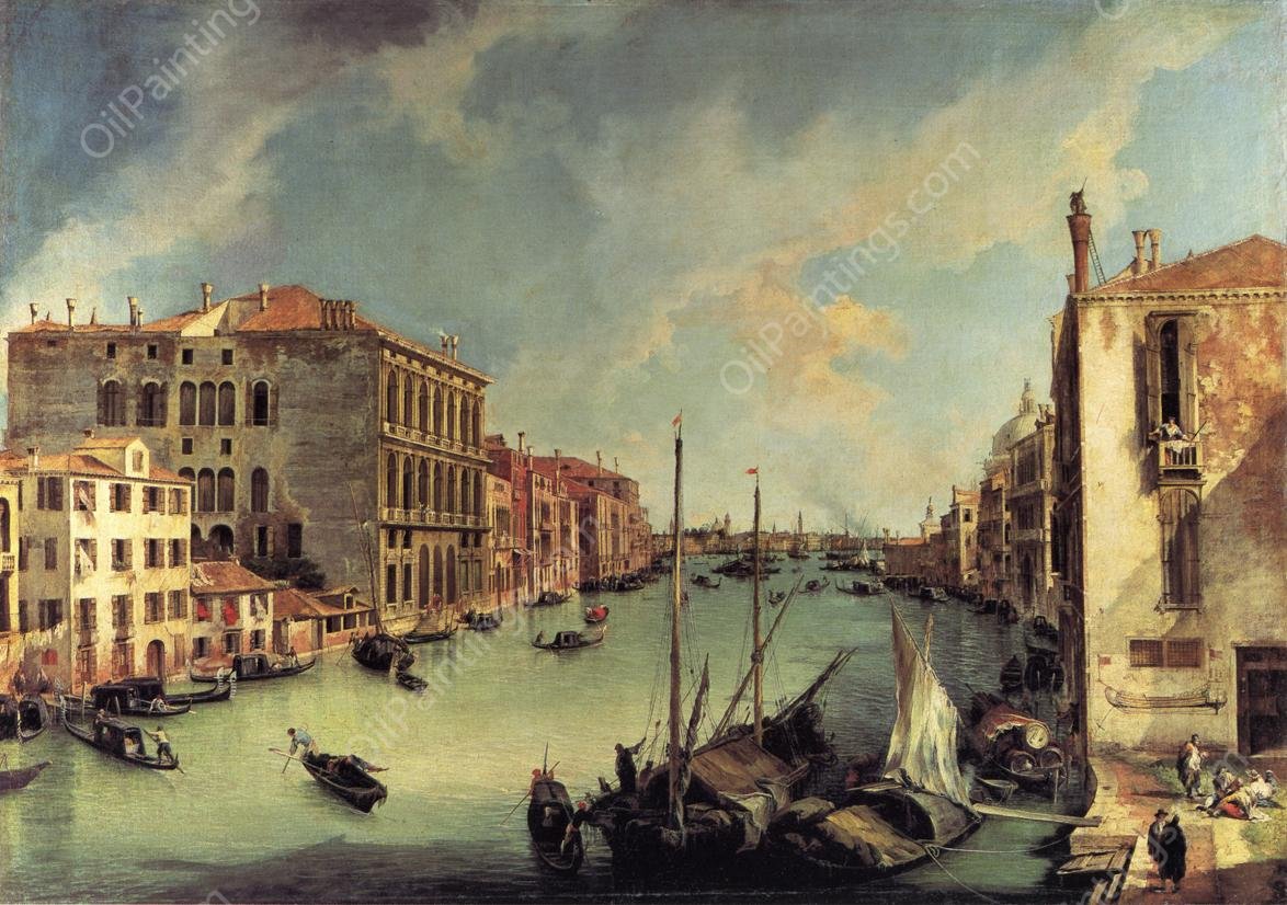 Grand Canal: Looking East from the Campo S. Vio by Canaletto - Hand-Painted Oil Painting Reproduction