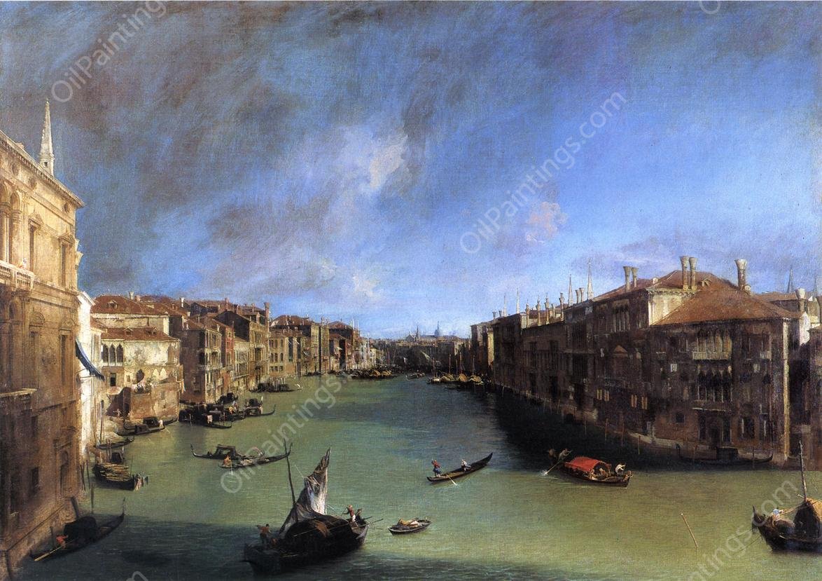 Grand Canal: Looking Northeast from the Palazzo Balbi to the Rialto Bridge by Canaletto - Hand-Painted Oil Painting Reproduction