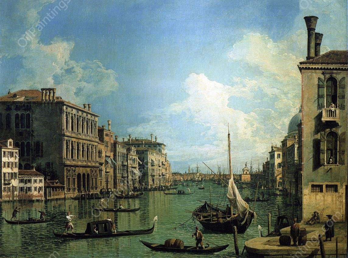 Grand Canal Near the Campo San Vio, Looking Towards the Church of Santa Maria della Salute by Canaletto - Hand-Painted Oil Painting Reproduction