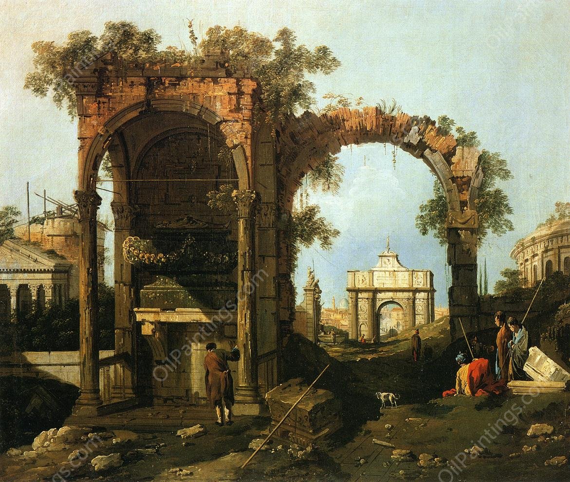 Landscape with Ruins also known as Picket Duty in Virginia by Canaletto - Hand-Painted Oil Painting Reproduction