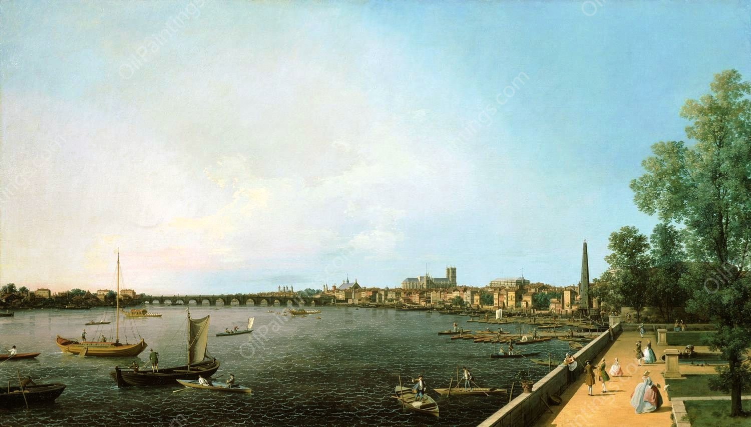 London: The Thames from Somerset House Terrace towards Westminster by Canaletto - Hand-Painted Oil Painting Reproduction