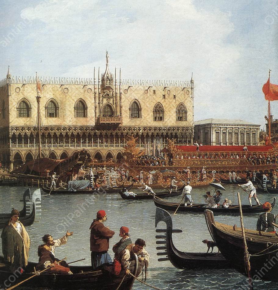 Return of the Bucentoro to the Molo on Ascension Day Detail by Canaletto - Hand-Painted Oil Painting Reproduction