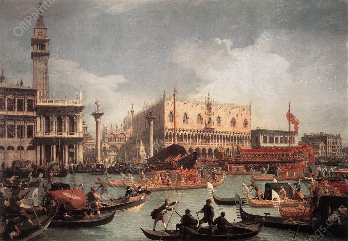 The Bucintore Returning to the Molo on Ascension Day by Canaletto - Hand-Painted Oil Painting Reproduction