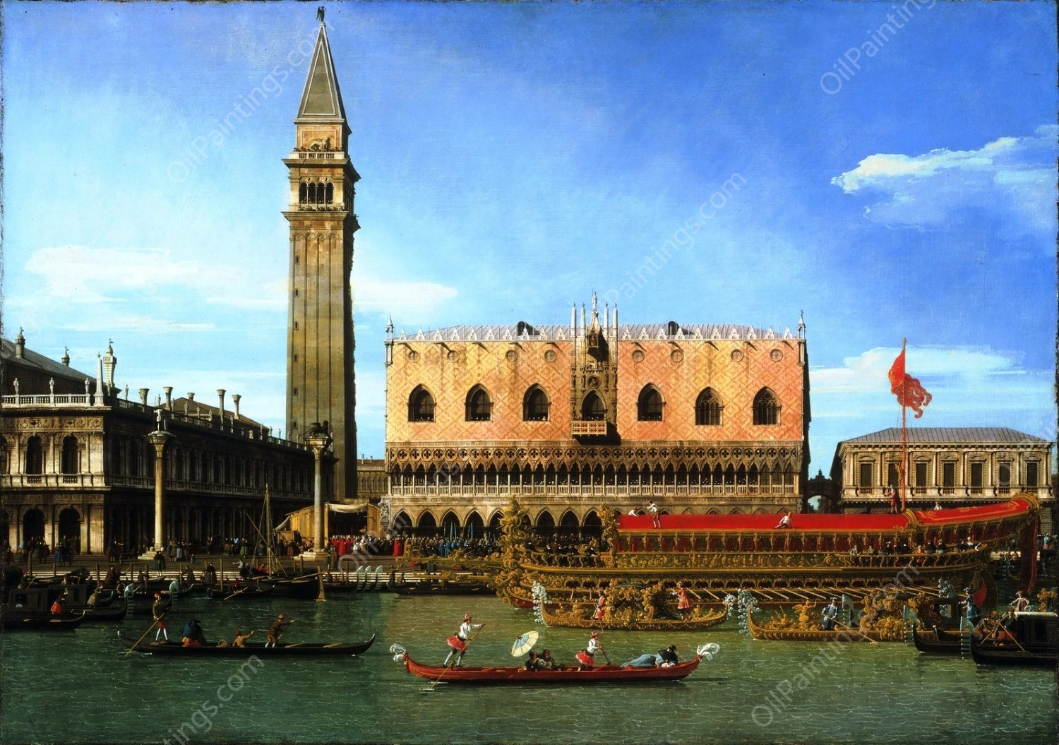 The Bucintoro at the Molo on Ascension Day by Canaletto - Hand-Painted Oil Painting Reproduction