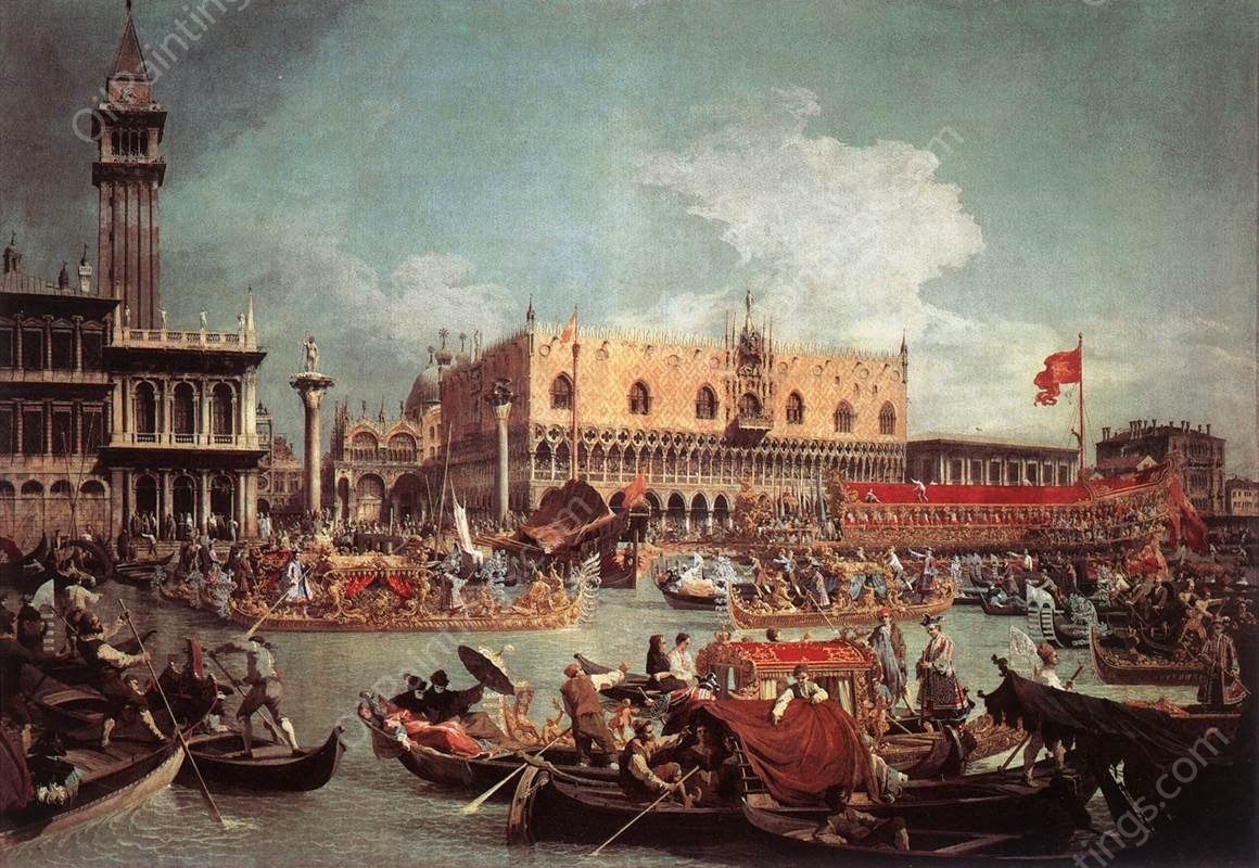 The Bucintoro Returning to the Molo on Ascension Day by Canaletto - Hand-Painted Oil Painting Reproduction