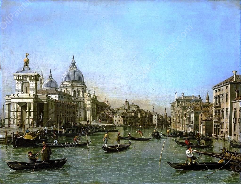 The Entrance to the Grand Canal at the Punta della Dogana by Canaletto - Hand-Painted Oil Painting Reproduction