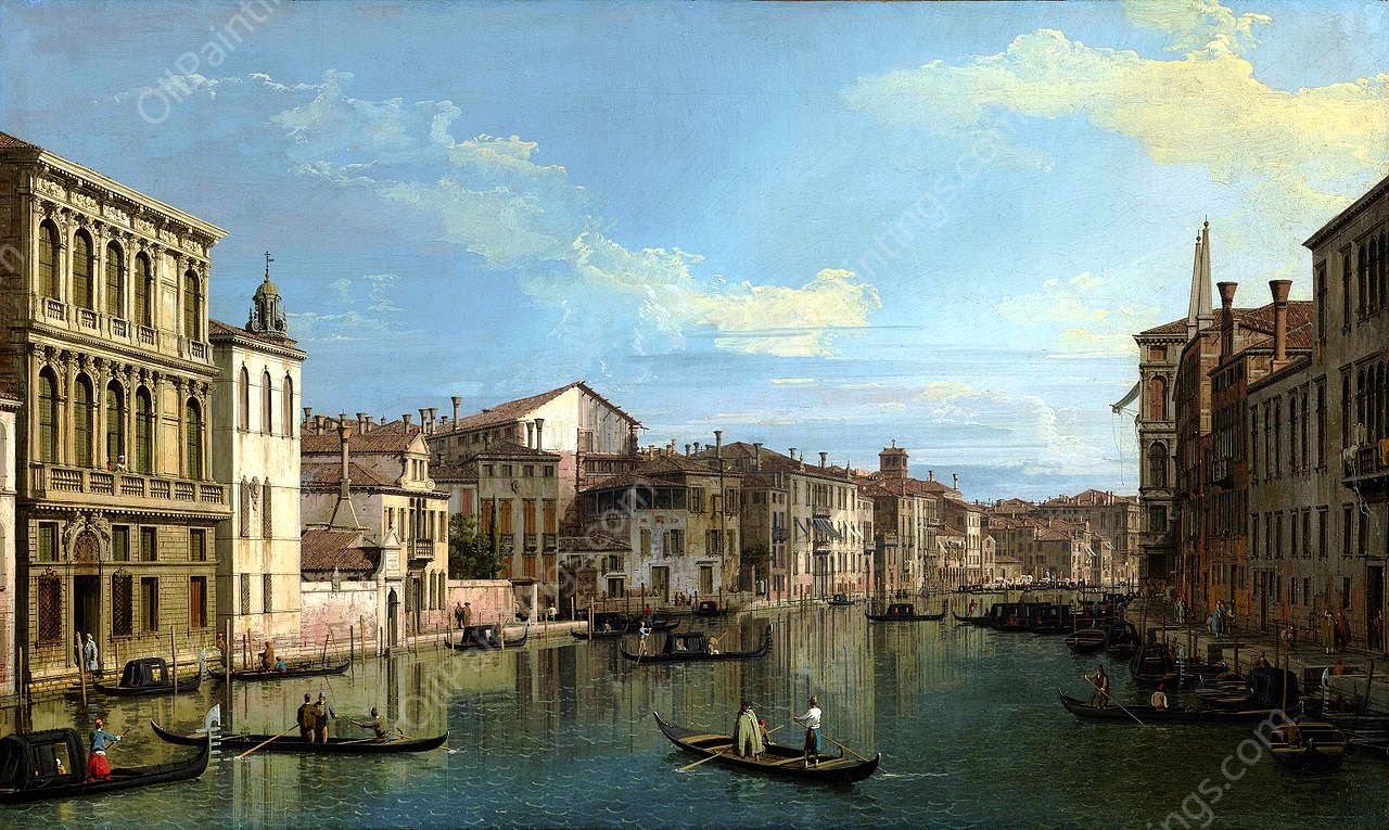 The Grand Canal from Palazzo Flangini to Campo San Marcuola by Canaletto - Hand-Painted Oil Painting Reproduction
